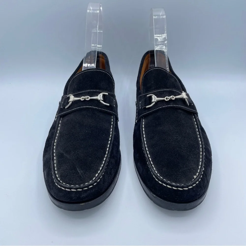Santoni Hamlin Silver-Tone Bit Suede Loafers
